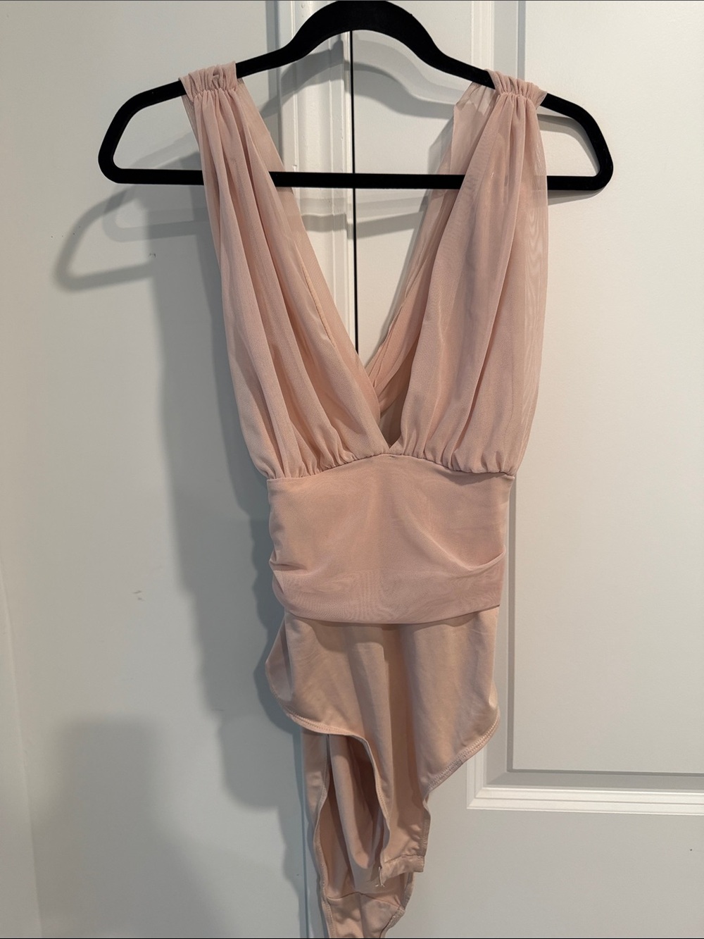 H&M Blush Plunge Sheer Bodysuit